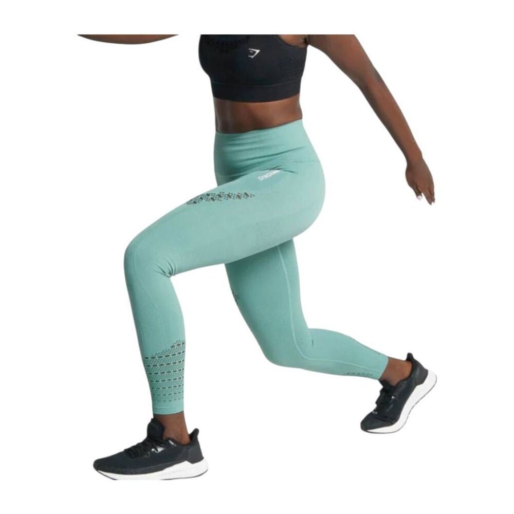 Gymshark Teal Green Athletic Leggings Perforated Womens Small